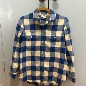 Madewell Blue and Cream Checkered Flannel Women's Long Sleeve Button Down Shirt